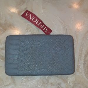 Gray snake skin clutch